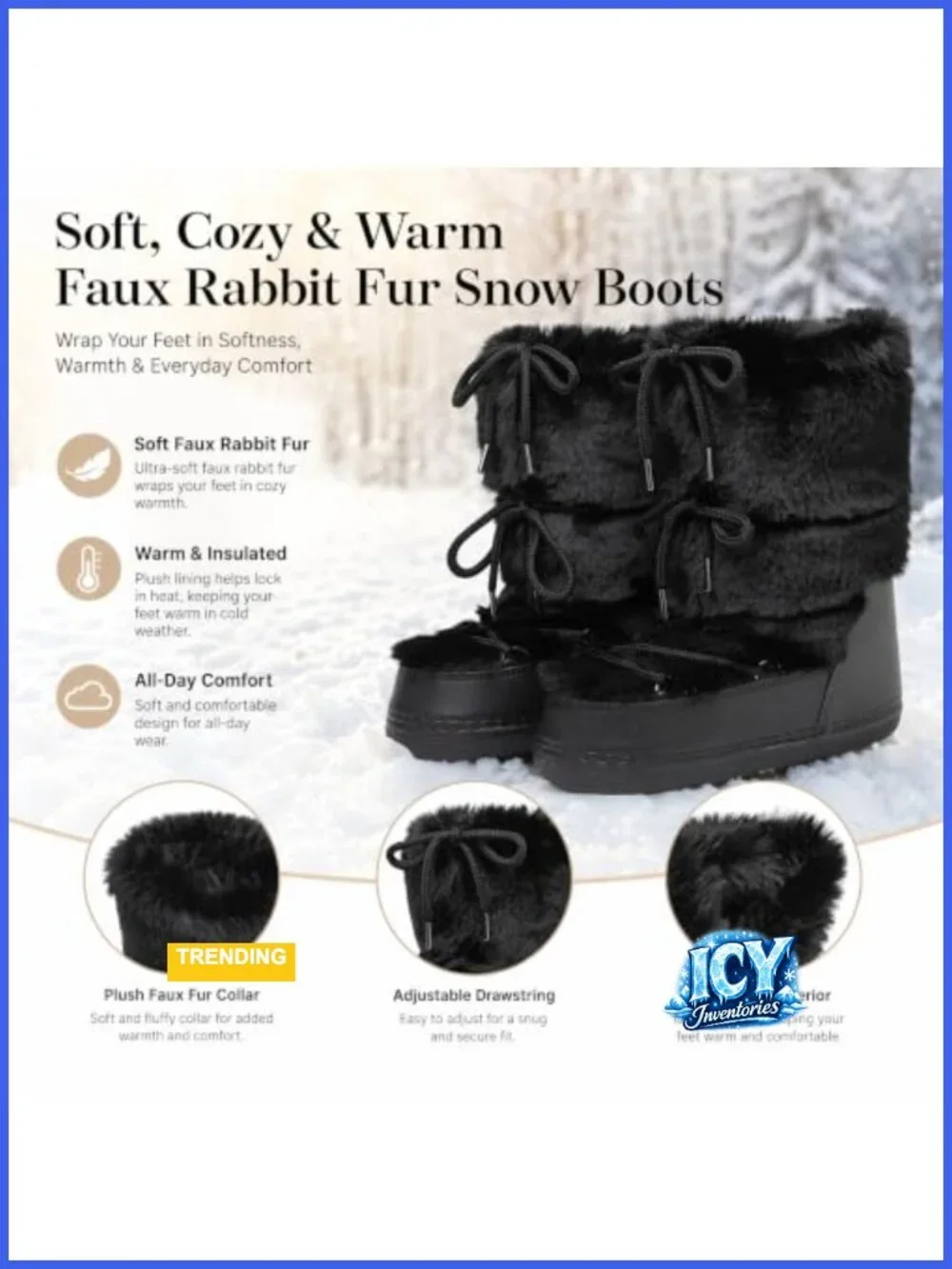 Women's Faux Fur Snow Boots - Water Resistant Anti-Slip Mid-Calf Lace-Up Winter